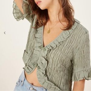 Reformation Green Dietrich Blouse
